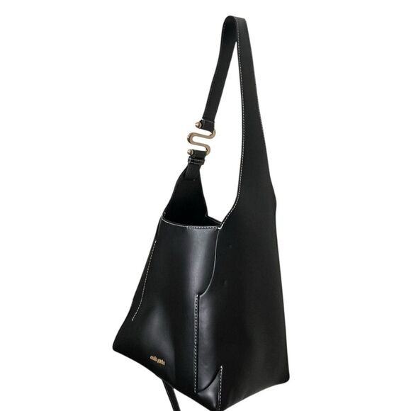Cult Gaia Simona Mini Shoulder Bag Black Leather Structured Modern Sculptural - Picture 5 of 16